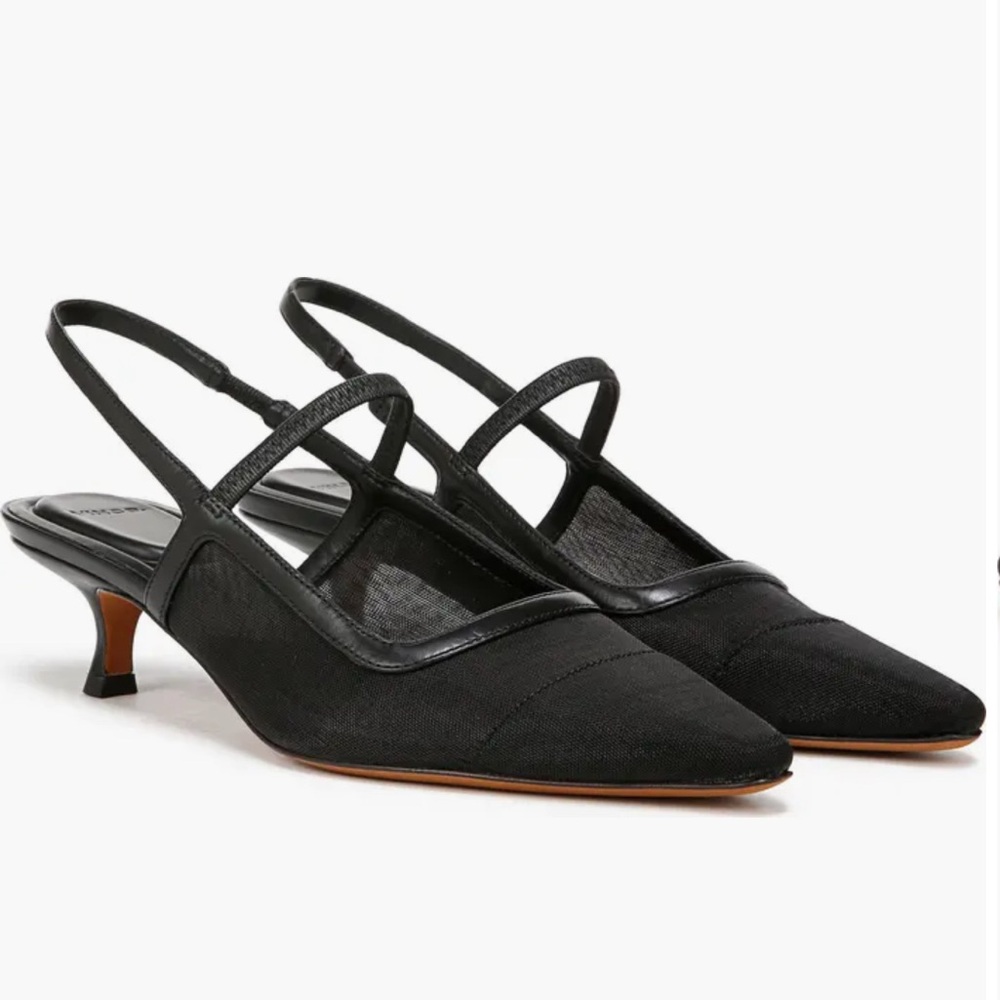 VINCE Venice Mesh Slingback Pointed Toe Kitten Heel Pump